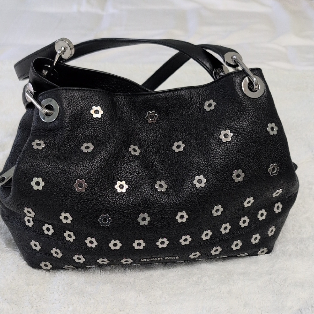 Michael Kors Black and White Floral Shoulder Bag